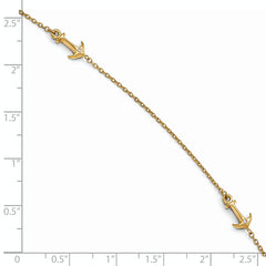 14K CZ Anchor 3-Station 9 inch Plus 1 inch Extender - Total 10 inch Anklet