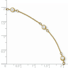 14K Bezel-set CZ 6-Station 9 inch Plus 1 inch Extender - Total 10 inch Anklet