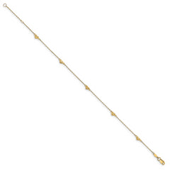 14K Diamond-cut Heart 5-Station 9 inch Plus 1 inch Extender - Total 10 inch Anklet