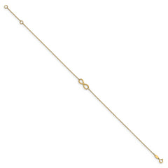 14K Polished Infinity 9 inch Plus 1 inch Extender - Total 10 inch Anklet