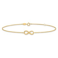 14K Polished Infinity 9 inch Plus 1 inch Extender - Total 10 inch Anklet