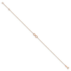 14K Rose Gold Polished Infinity 9 inch Plus 1 inch Extender - Total 10 inch Anklet
