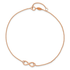 14K Rose Gold Polished Infinity 9 inch Plus 1 inch Extender - Total 10 inch Anklet