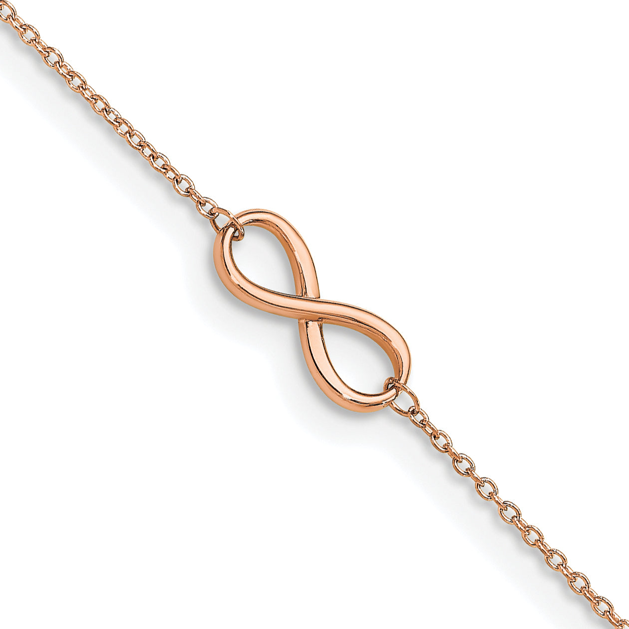 14K Rose Gold Polished Infinity 9 inch Plus 1 inch Extender - Total 10 inch Anklet