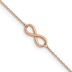 14K Rose Gold Polished Infinity 9 inch Plus 1 inch Extender - Total 10 inch Anklet