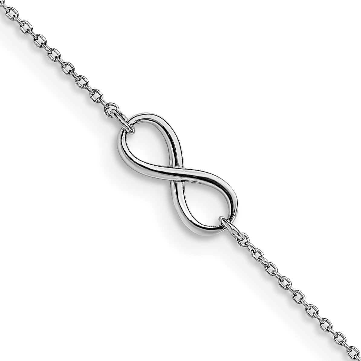 14K White Gold Polished Infinity 9 inch Plus 1 inch Extender - Total 10 inch Anklet