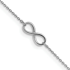 14K White Gold Polished Infinity 9 inch Plus 1 inch Extender - Total 10 inch Anklet