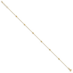 14K Diamond-cut Oval Beads 6-Station 10 inch Plus 1 inch Extender - Total 11 inch Anklet