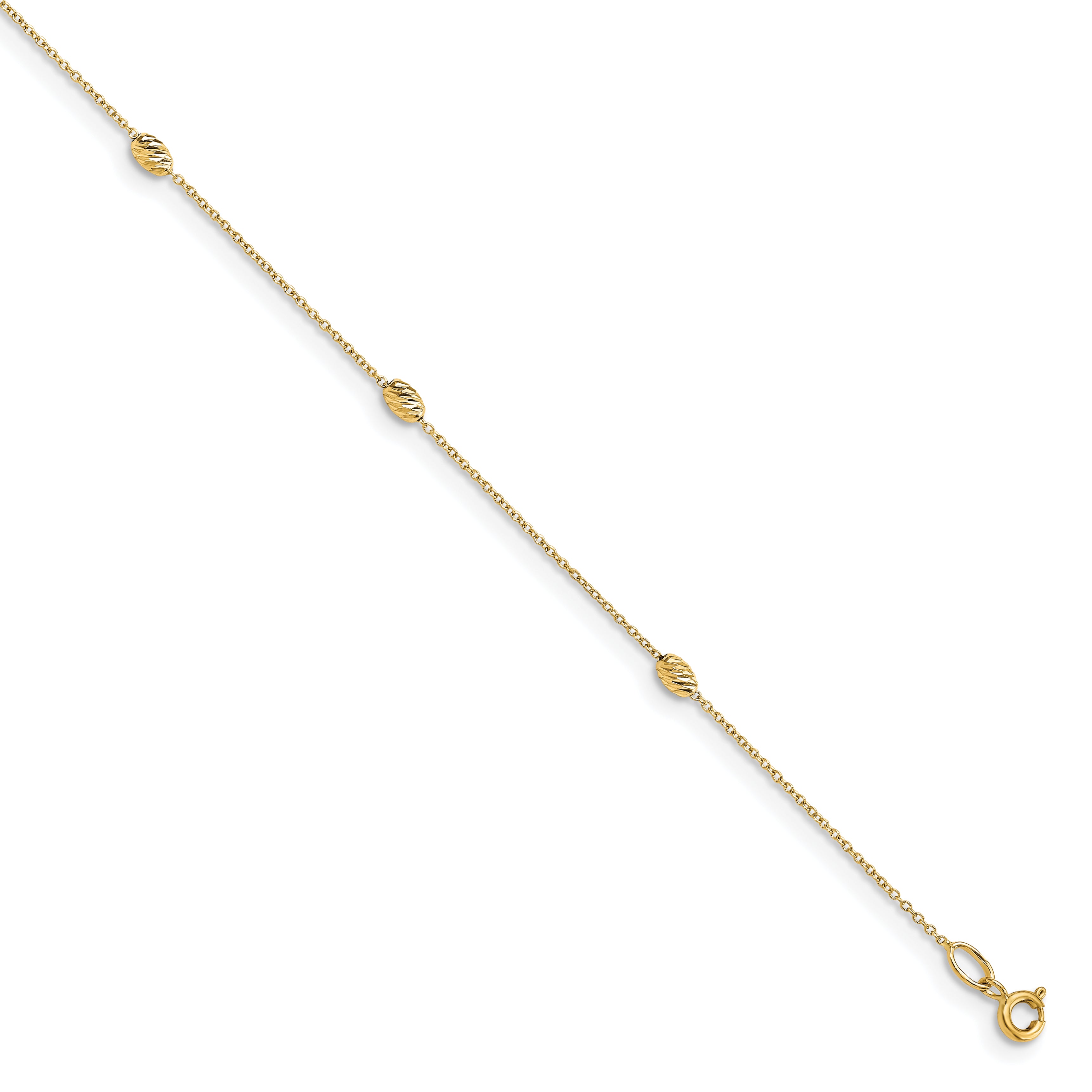 14K Diamond-cut Oval Beads 6-Station 10 inch Plus 1 inch Extender - Total 11 inch Anklet