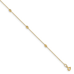 14K Diamond-cut Oval Beads 6-Station 10 inch Plus 1 inch Extender - Total 11 inch Anklet