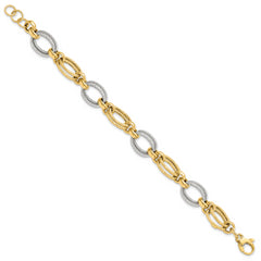 14K Two-tone Polished and Textured Fancy Link Bracelet