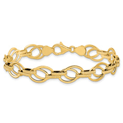 14K Polished and Textured Fancy Link Bracelet