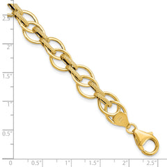 14K Polished and Textured Fancy Link Bracelet