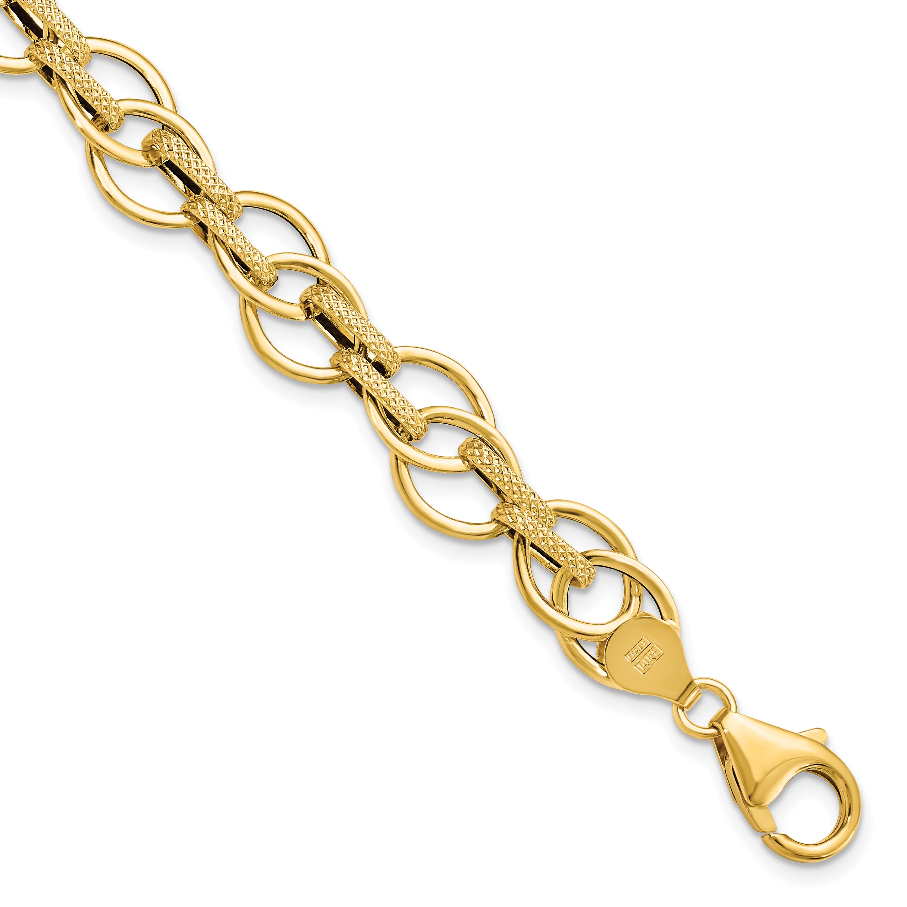 14K Polished and Textured Fancy Link Bracelet
