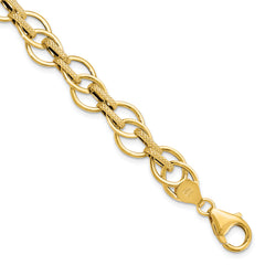 14K Polished and Textured Fancy Link Bracelet