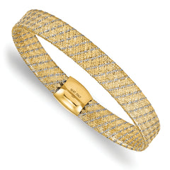 14K and Rhodium-Plated Polished Mesh Stretch Bracelet