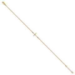 14K Polished CZ Cross Anklet