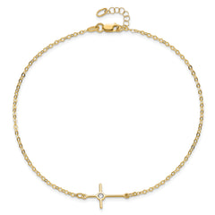 14K Polished CZ Cross Anklet