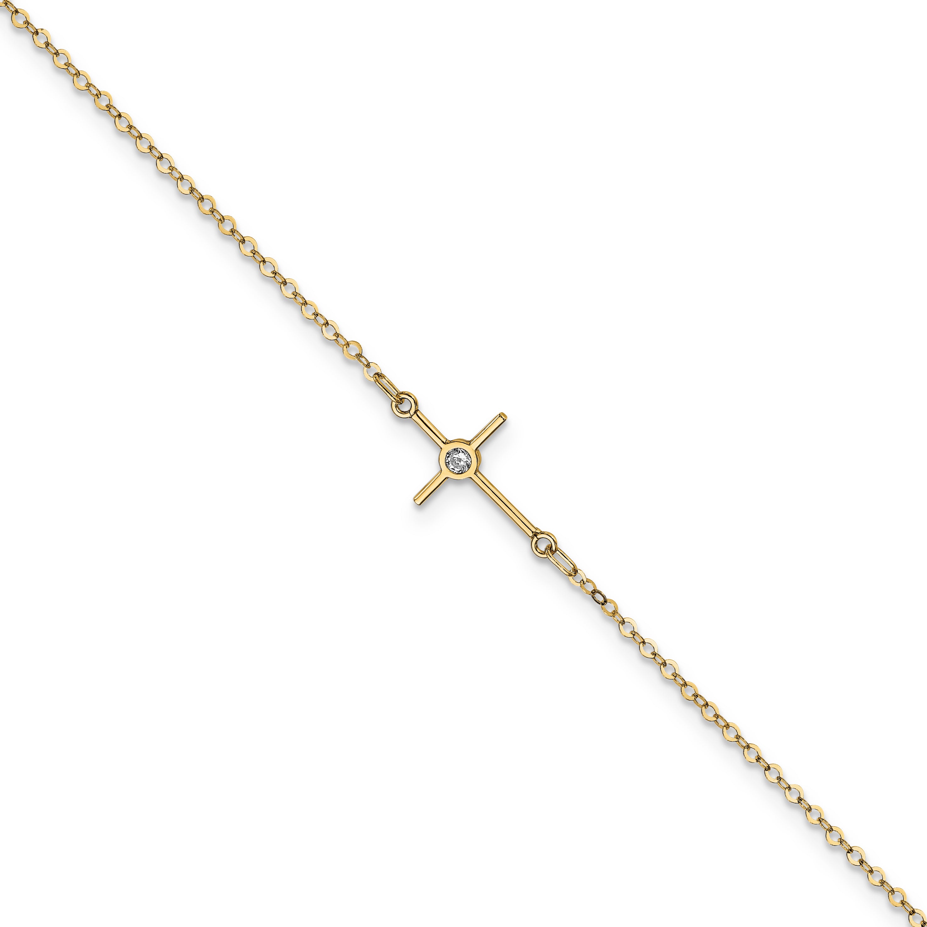 14K Polished CZ Cross Anklet