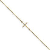 14K Polished CZ Cross Anklet