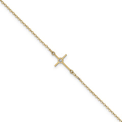 14K Polished CZ Cross Anklet