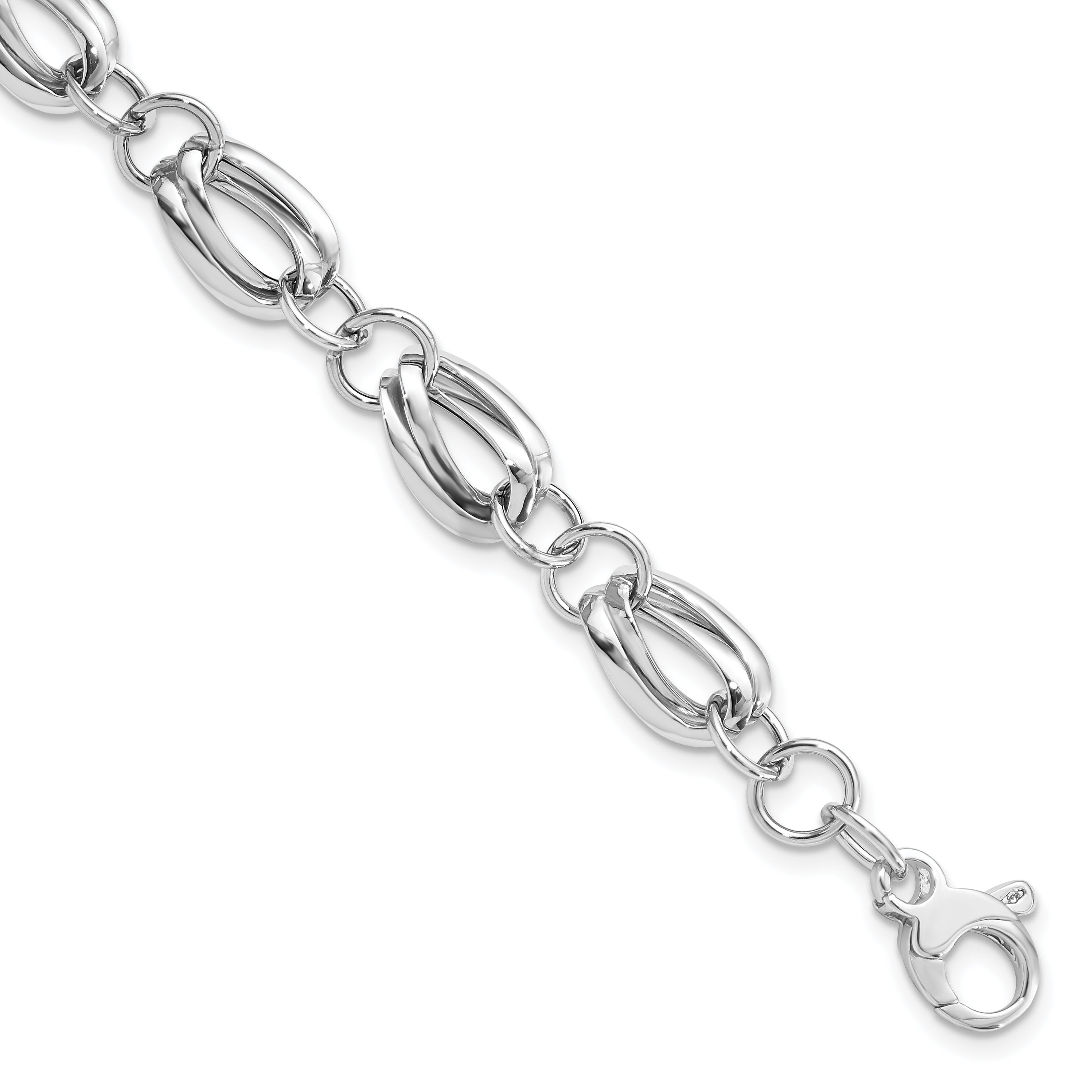 14K White Gold Polished Fancy Link w/ .5 inch ext Bracelet