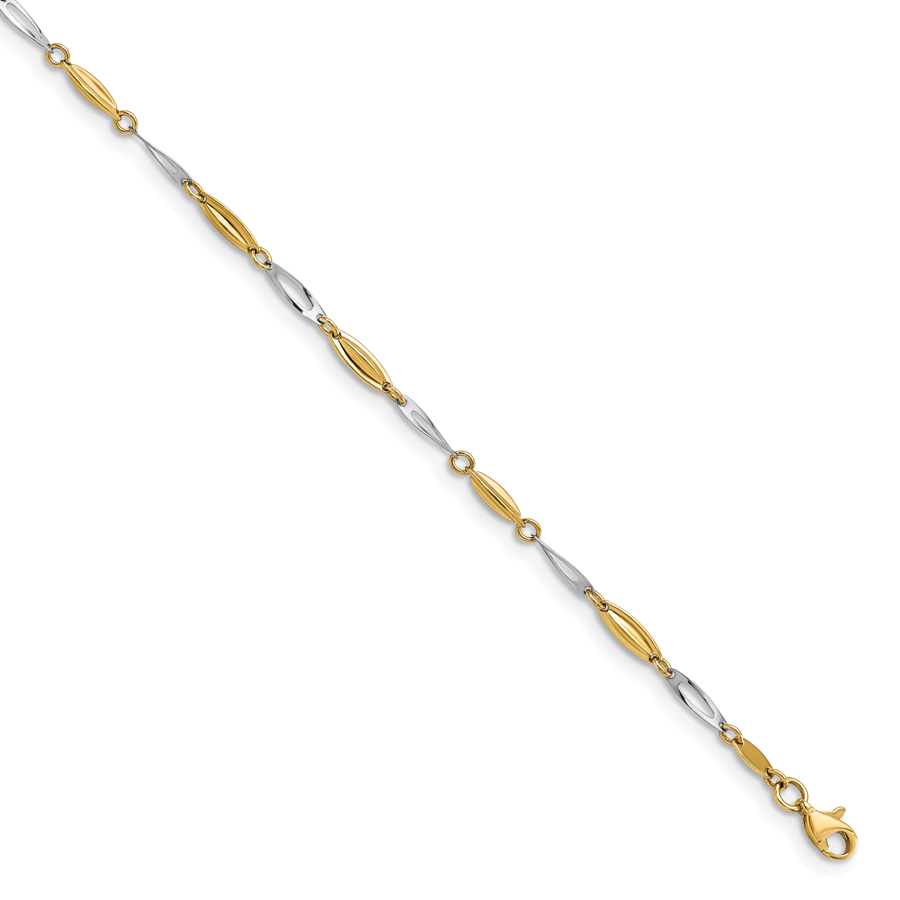 14K Two-tone Polished Fancy 9 inch Plus 1 inch Extender - Total 10 inch Anklet