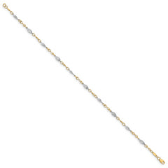 14K Two-tone Fancy Link 9 inch Plus 1 inch Extender - Total 10 inch Anklet