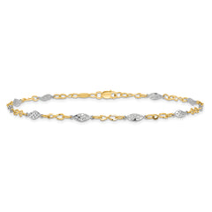 14K Two-tone Fancy Link 9 inch Plus 1 inch Extender - Total 10 inch Anklet