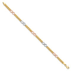 14K Tri-color Polished and Textured Infinity Fancy Bracelet
