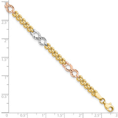 14K Tri-color Polished and Textured Infinity Fancy Bracelet