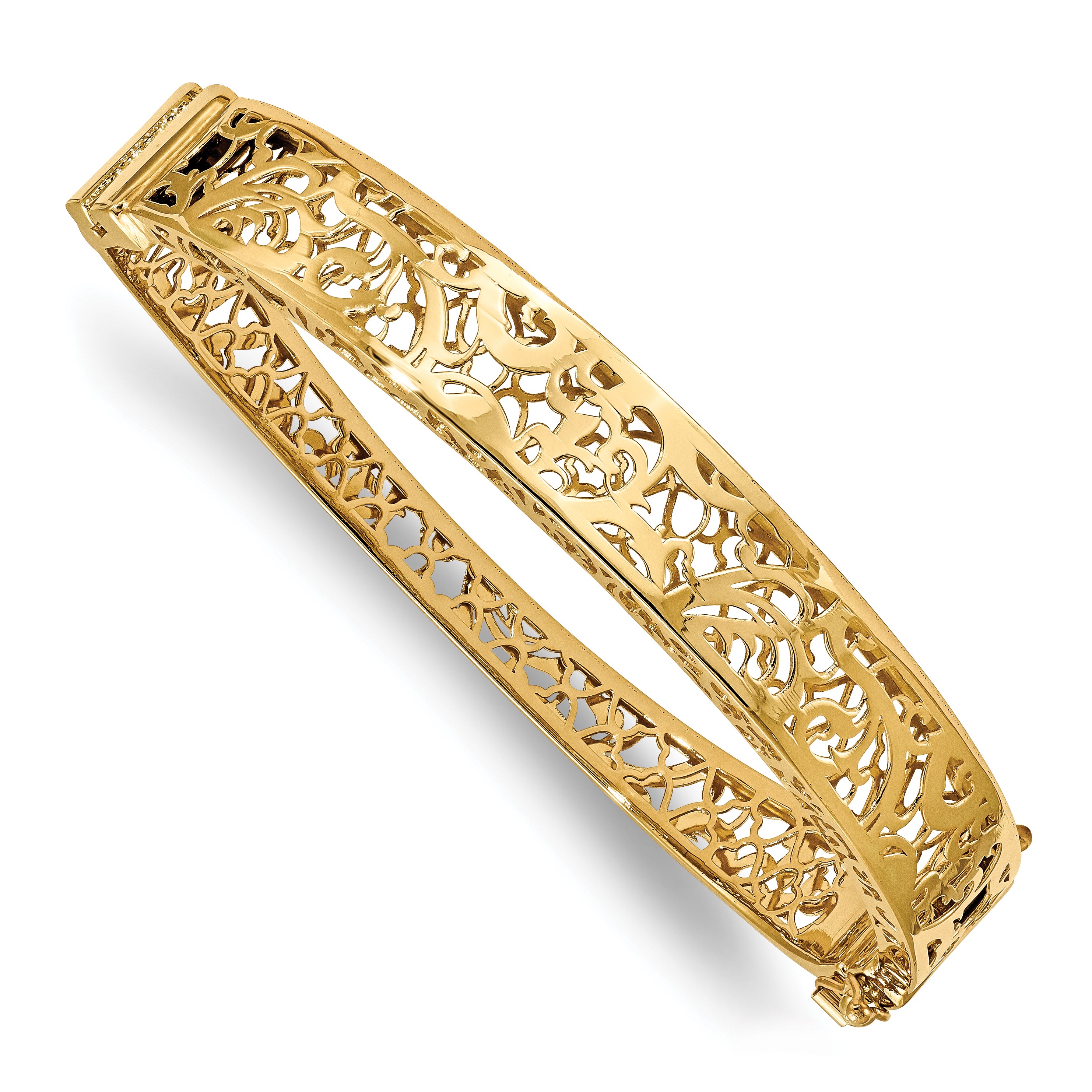 14K Polished Hollow Fancy Bangle