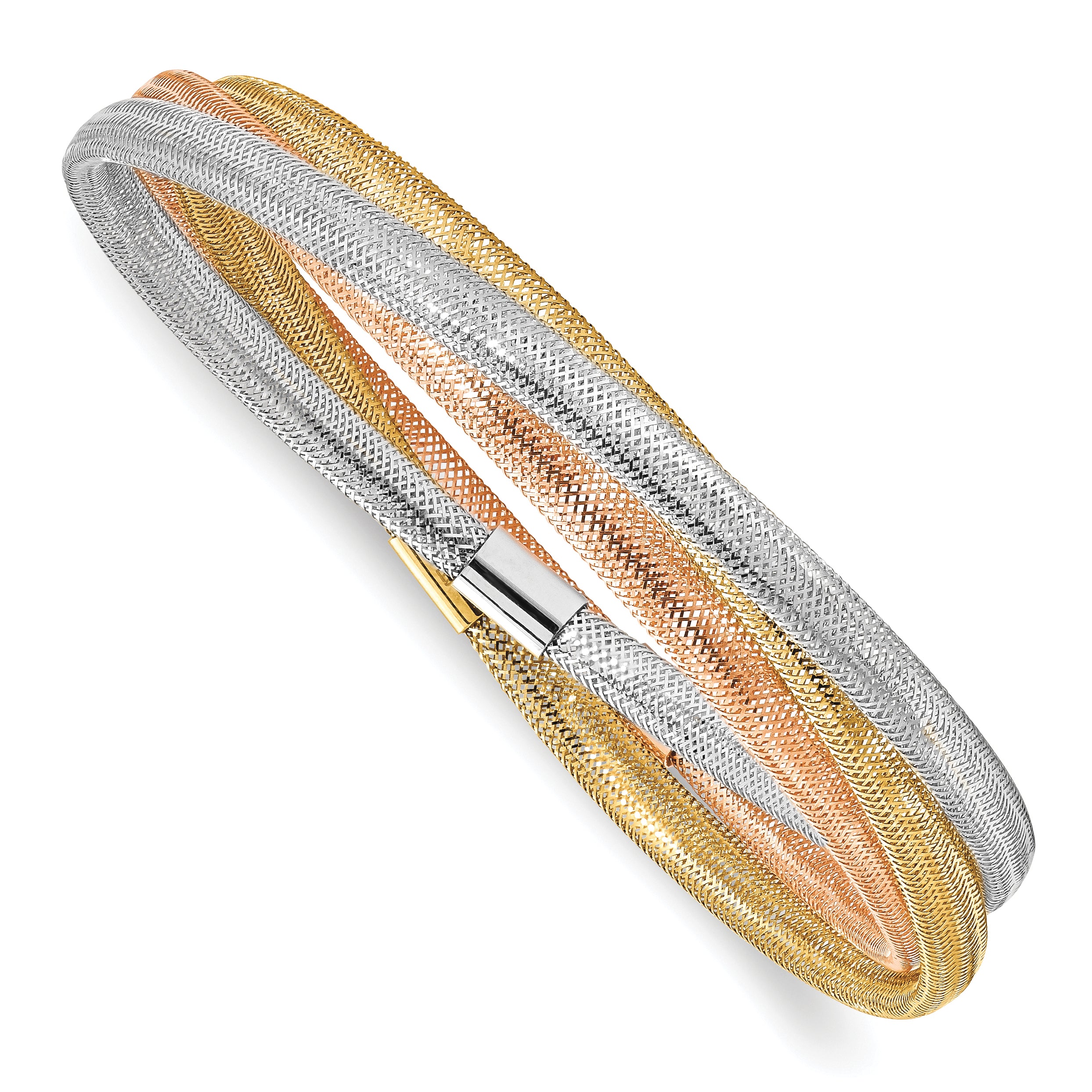 14k w/ Wht Rhodium and Rose Gold-plating Stretch Bracelet