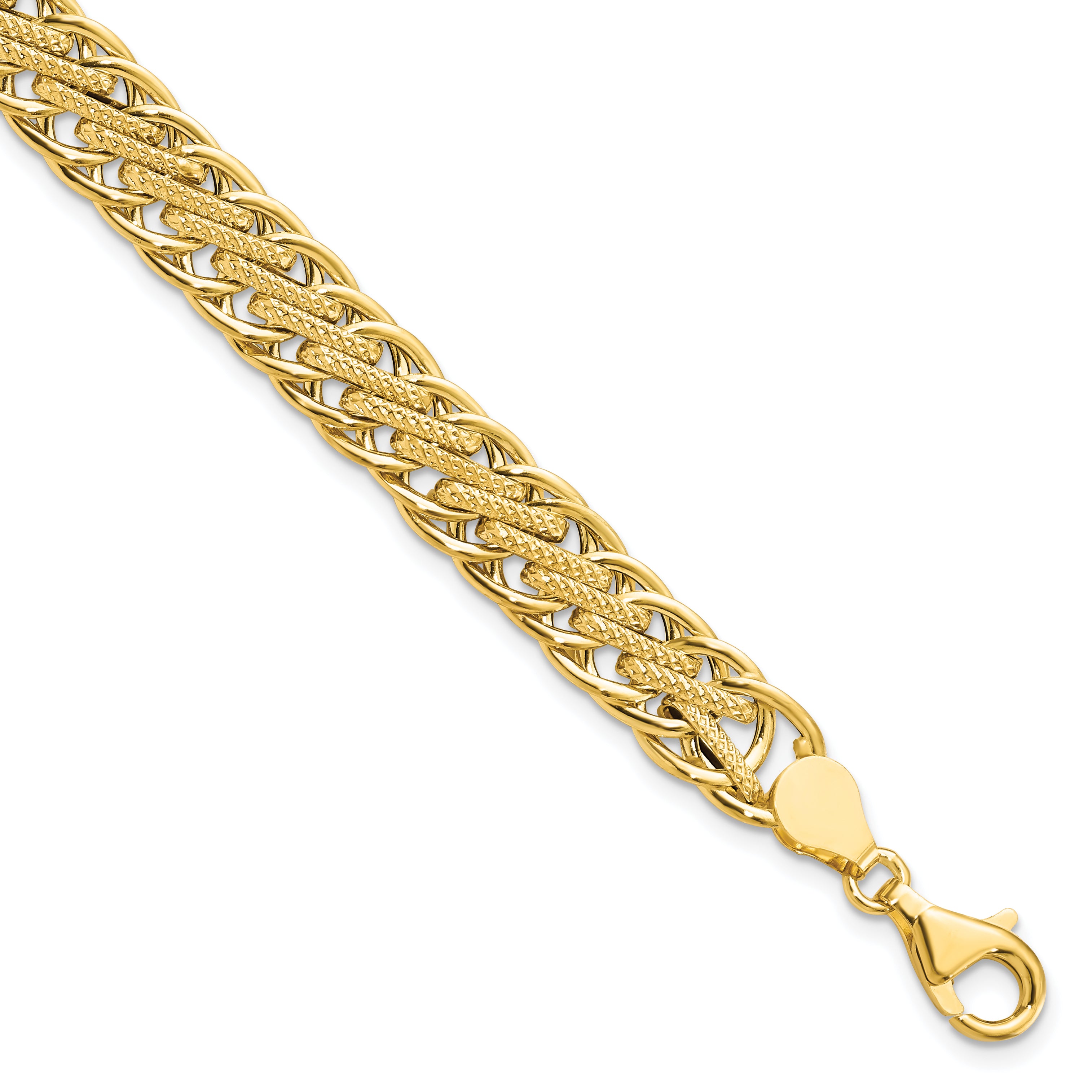 14K Polished and Textured Fancy Link Bracelet