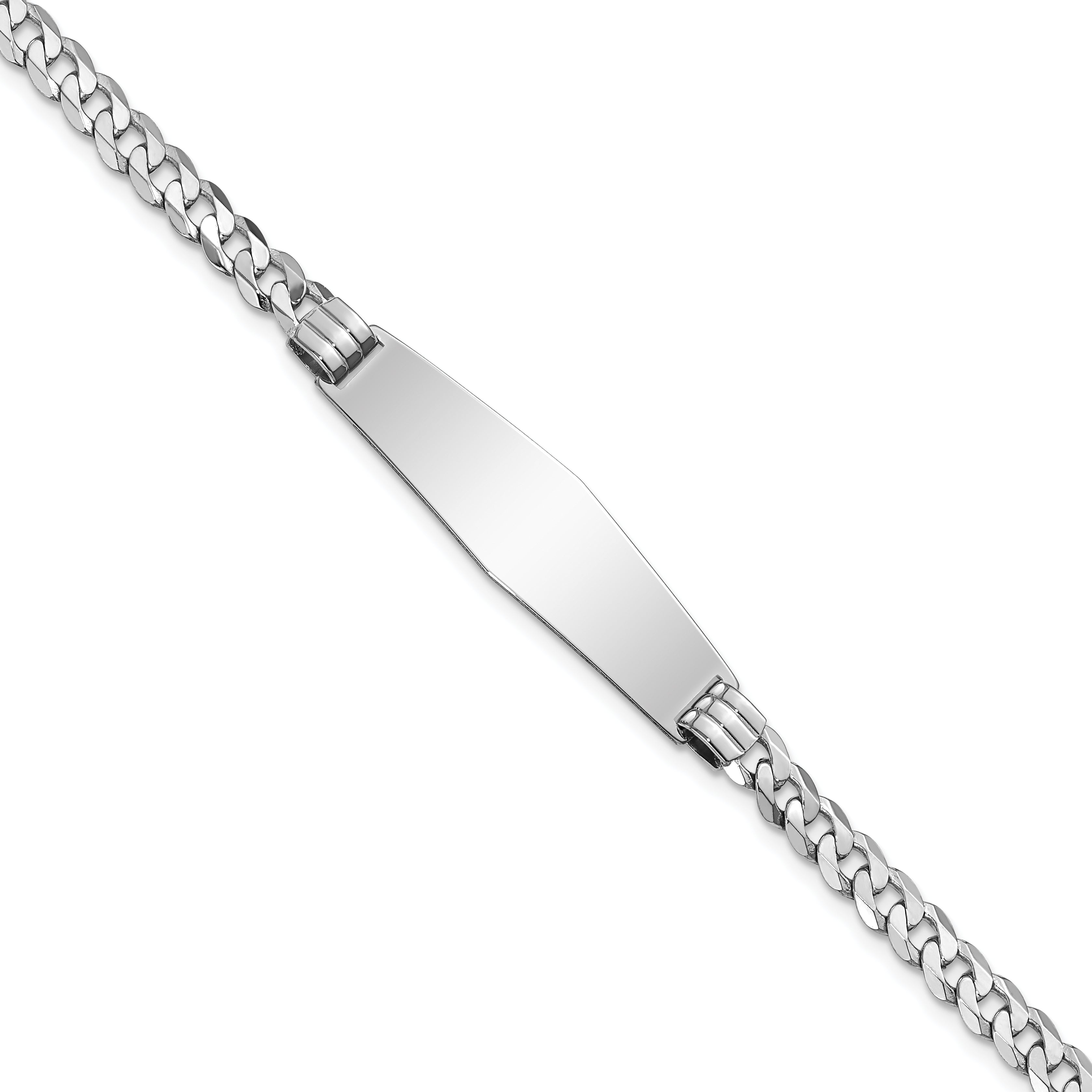 14k White Gold Polished Solid Chain/Solid Plate Flat Curb Link Soft Diamond Shape 33x10mm Plate 7 inch ID Bracelet