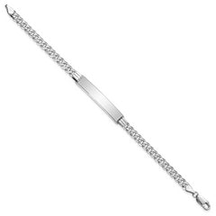 14k White Gold Polished Solid Chain/Solid Plate Flat Curb Link 33.5x7mm Plate 8 inch ID Bracelet