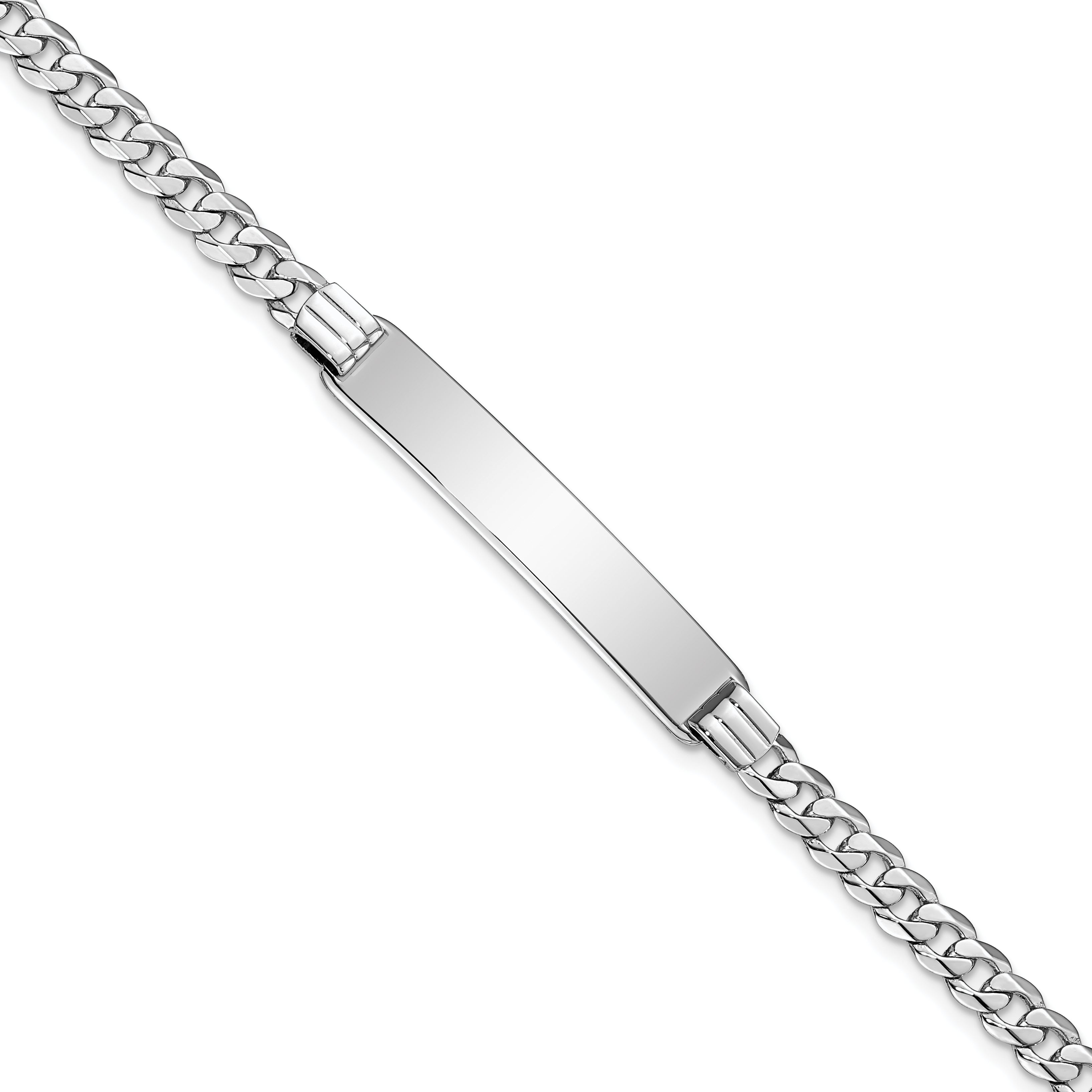 14k White Gold Polished Solid Chain/Solid Plate Flat Curb Link 33.5x7mm Plate 8 inch ID Bracelet