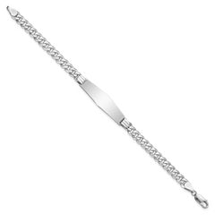 14k White Gold Polished Solid Chain/Solid Plate Flat Curb Link Soft Diamond Shape 33x10mm Plate 7 inch ID Bracelet