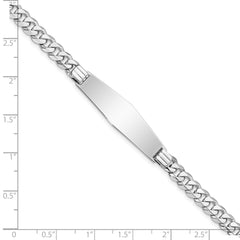 14k White Gold Polished Solid Chain/Solid Plate Flat Curb Link Soft Diamond Shape 33x10mm Plate 7 inch ID Bracelet