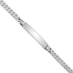 14k White Gold Polished Solid Chain/Solid Plate Flat Curb Link 34x7mm Plate 8 inch ID Bracelet