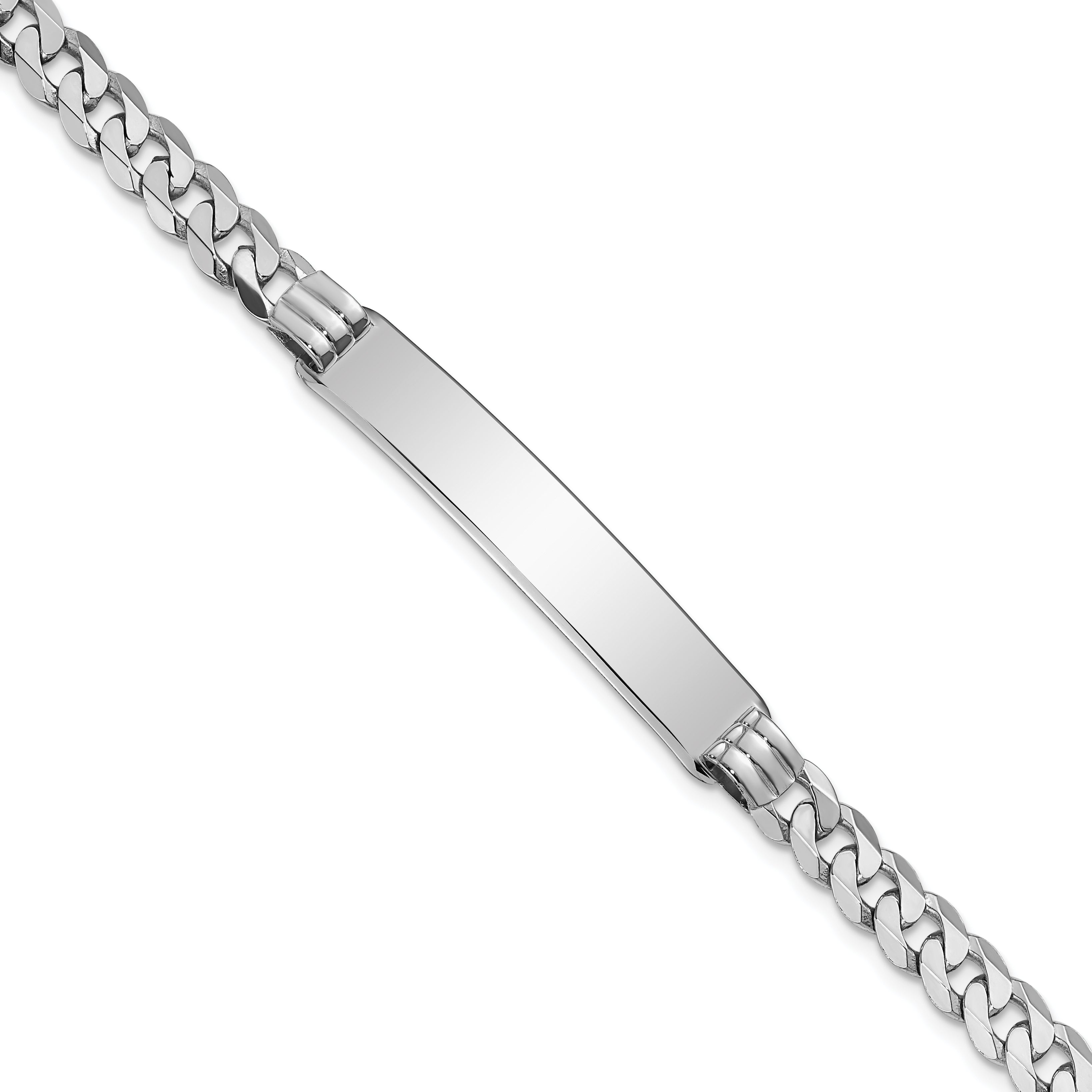 14k White Gold Polished Solid Chain/Solid Plate Flat Curb Link 38.5x7.5mm Plate 8 inch ID Bracelet