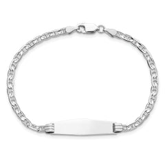 14k White Gold Polished Solid Chain/Solid Plate Anchor Link Soft Diamond Shape 25.5x7.5mm Plate 8 inch ID Bracelet