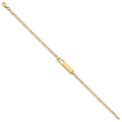 14k Polished Solid Chain/Solid Plate Figaro Link Cut-out Heart 20x5mm Plate 7 inch ID Bracelet