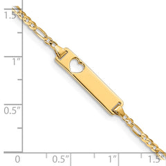 14k Polished Solid Chain/Solid Plate Figaro Link Cut-out Heart 20x5mm Plate 7 inch ID Bracelet