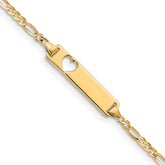 14k Polished Solid Chain/Solid Plate Figaro Link Cut-out Heart 20x5mm Plate 7 inch ID Bracelet