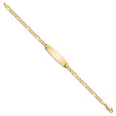 14k Polished Solid Chain/Solid Plate Flat Figaro Link Soft Diamond Shape 28x9.5mm Plate 8 inch ID Bracelet