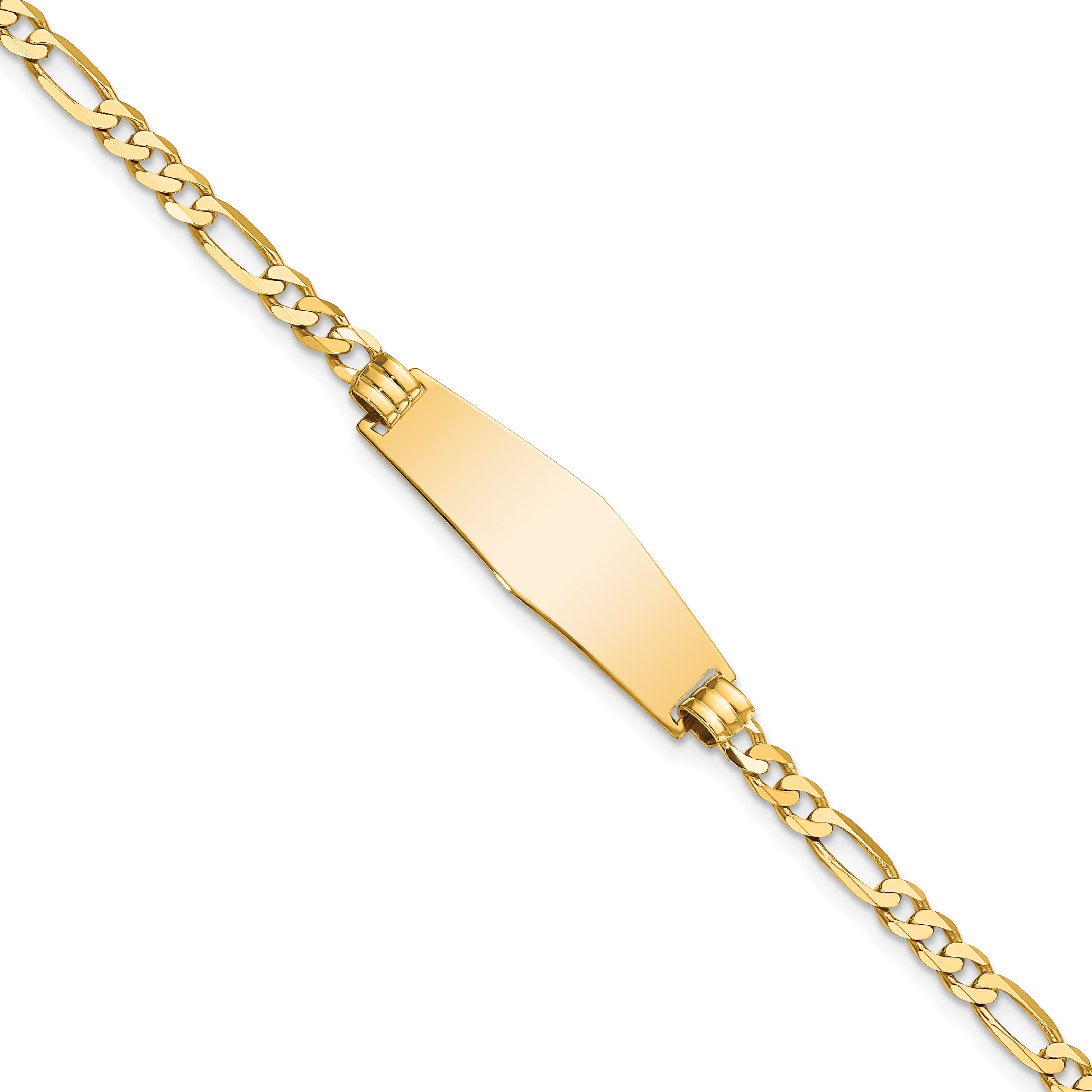 14k Polished Solid Chain/Solid Plate Flat Figaro Link Soft Diamond Shape 28x9.5mm Plate 8 inch ID Bracelet
