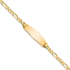 14k Polished Solid Chain/Solid Plate Flat Figaro Link Soft Diamond Shape 28x9.5mm Plate 8 inch ID Bracelet