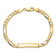 14k Polished Solid Chain/Solid Plate Flat Figaro Link 27.5x5.5mm Plate 8 inch ID Bracelet