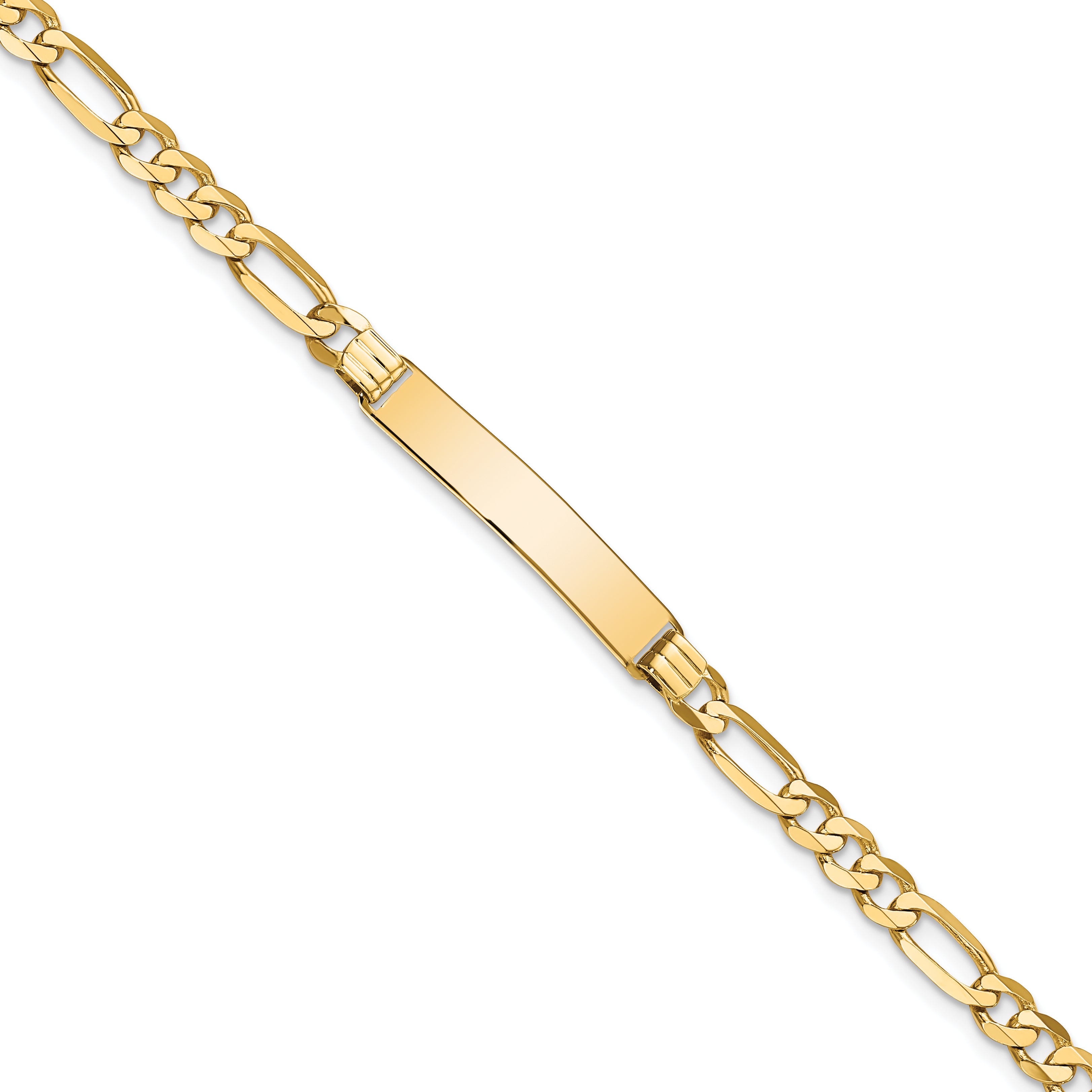 14k Polished Solid Chain/Solid Plate Flat Figaro Link 27.5x5.5mm Plate 8 inch ID Bracelet